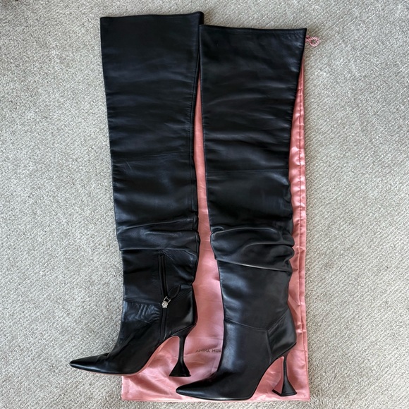 Amina Muaddi Leather Black Over-the-Knee Olivia Boots. EU 38 size, true to size! - Picture 4 of 16